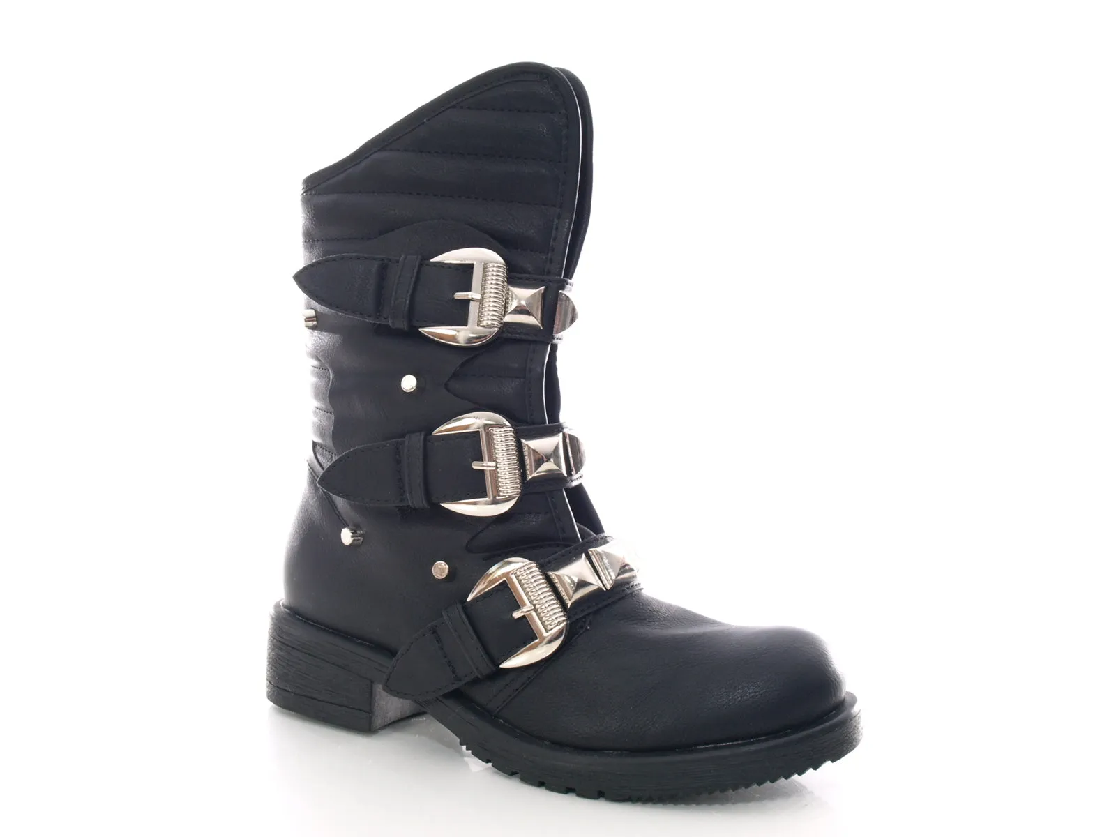 Damen Stiefel Winterstiefel Boots Biker Boots warm gefüttert Black # 66-90