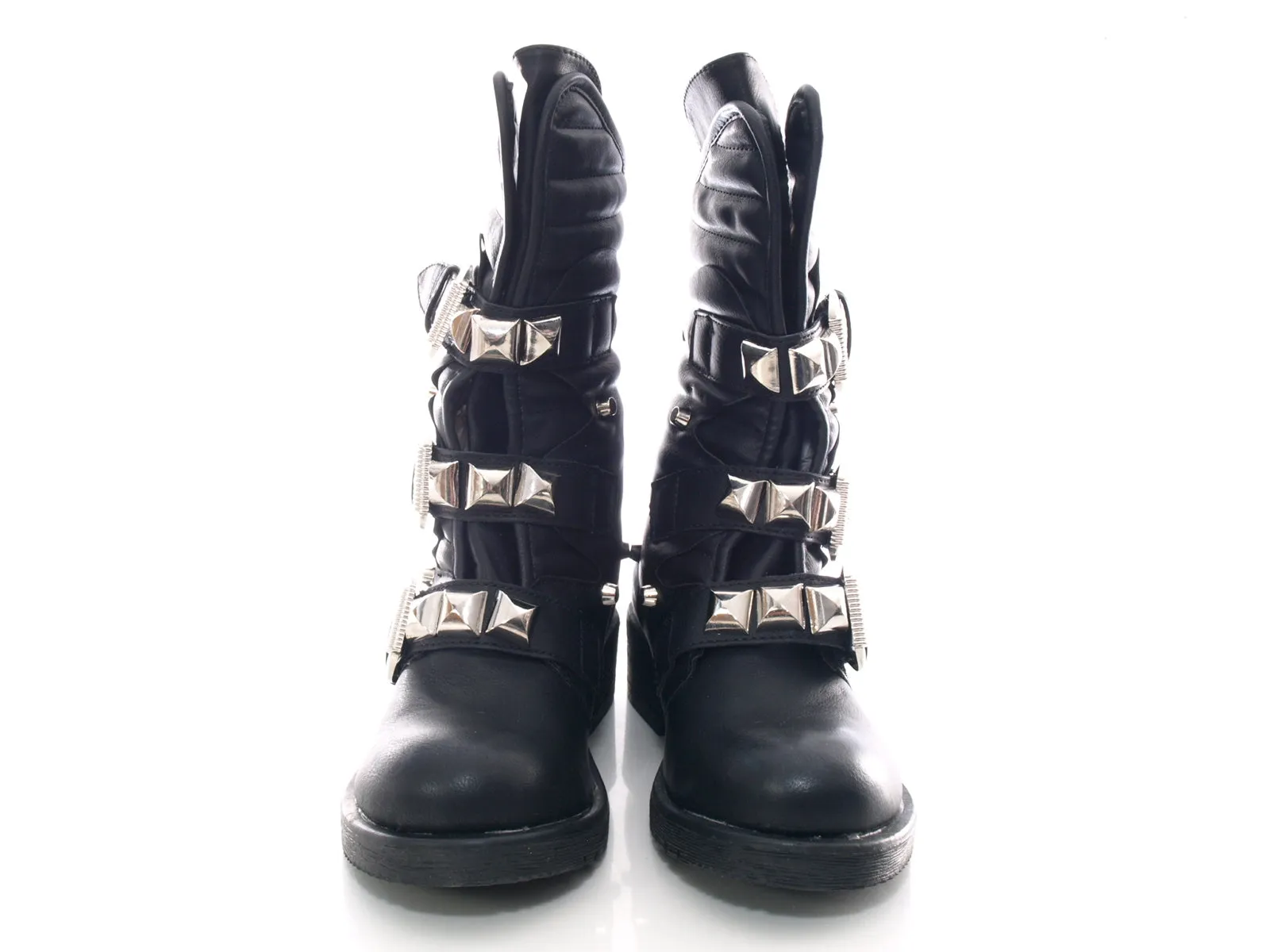 Damen Stiefel Winterstiefel Boots Biker Boots warm gefüttert Black # 66-90