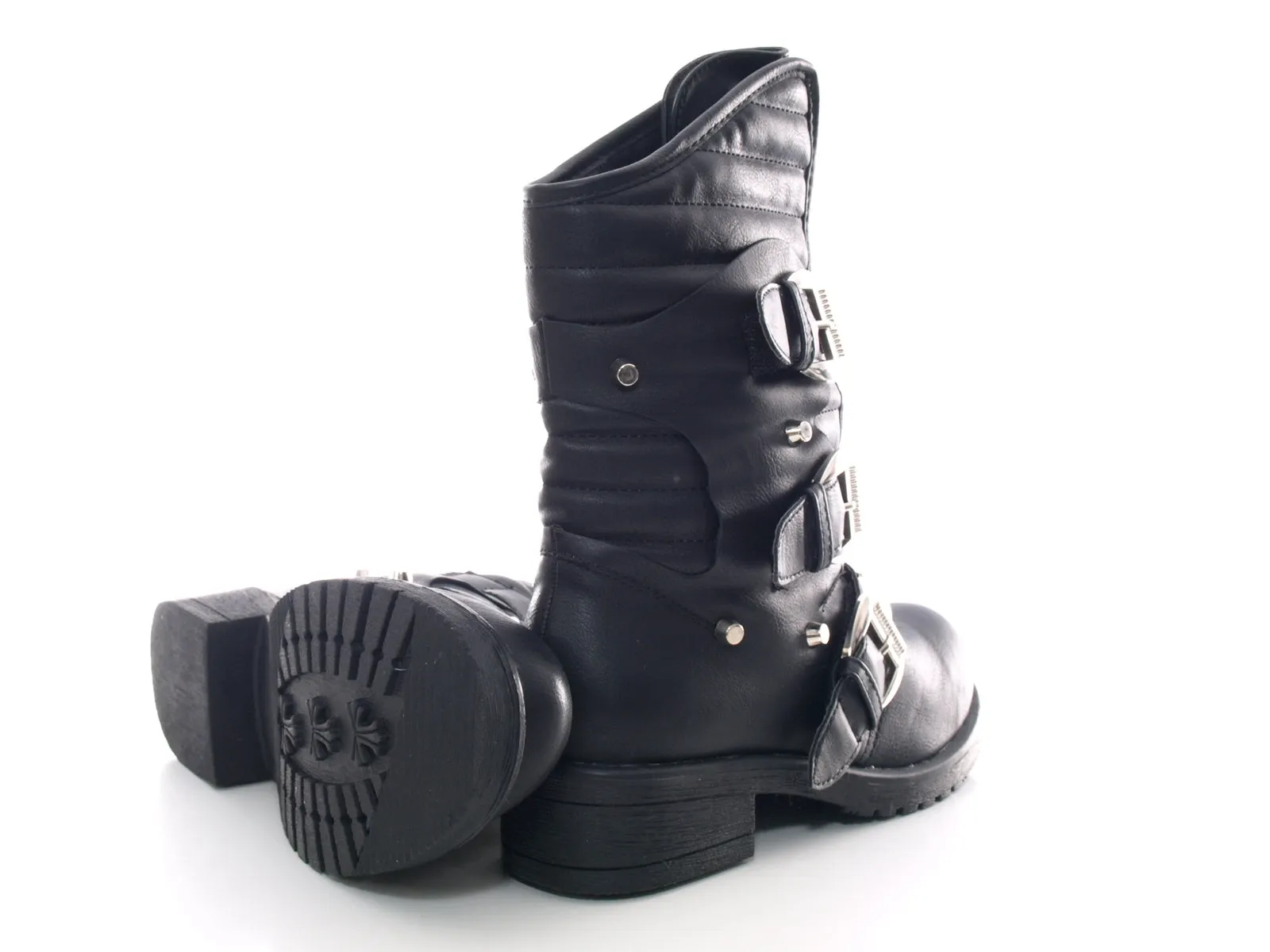 Damen Stiefel Winterstiefel Boots Biker Boots warm gefüttert Black # 66-90