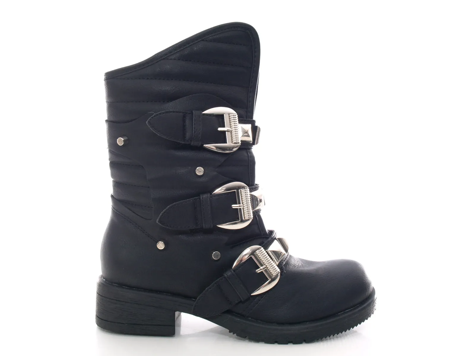 Damen Stiefel Winterstiefel Boots Biker Boots warm gefüttert Black # 66-90