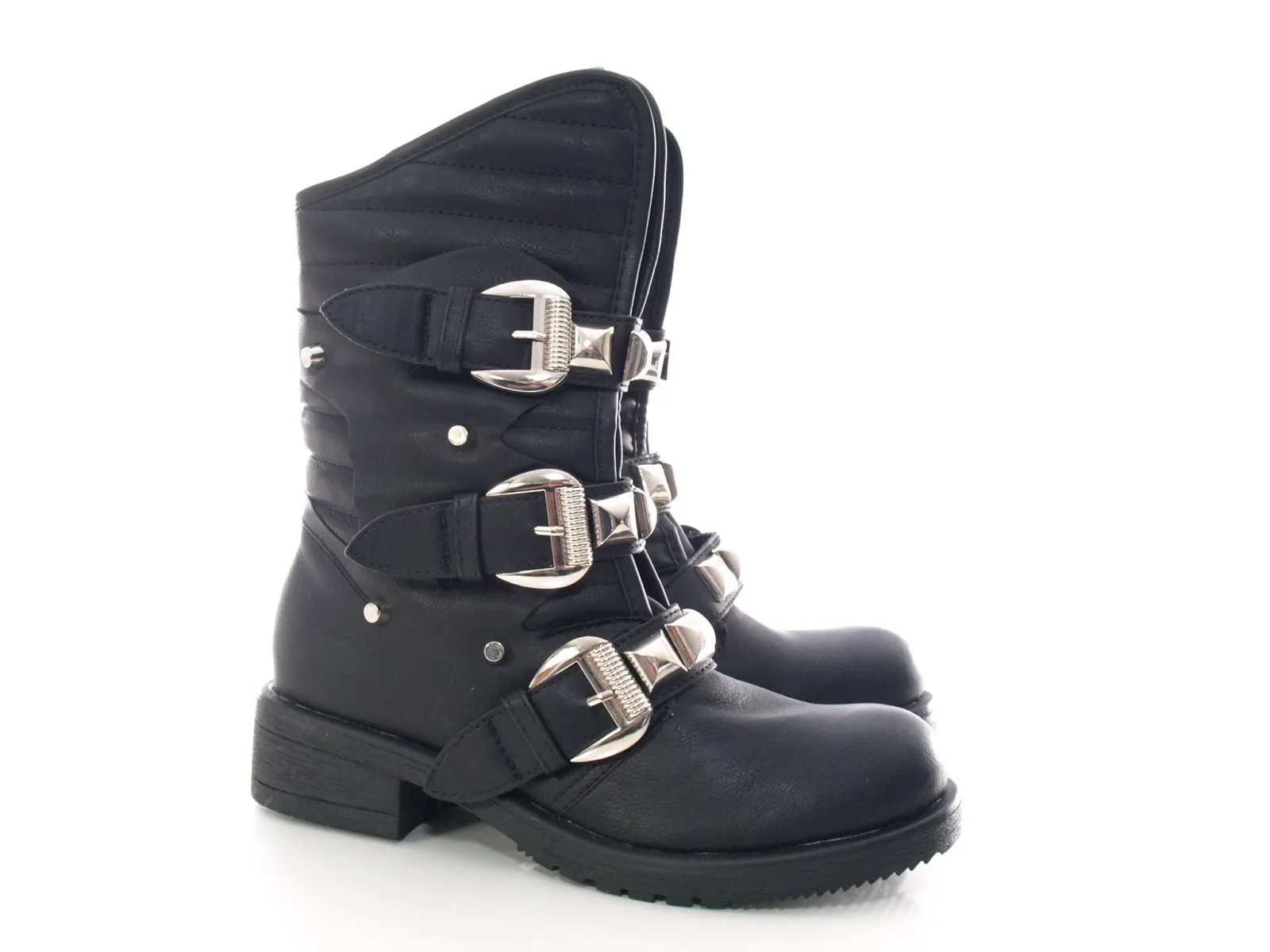 Damen Stiefel Winterstiefel Boots Biker Boots warm gefüttert Black # 66-90