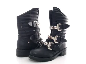 Damen Stiefel Winterstiefel Boots Biker Boots warm gefüttert Black # 66-90