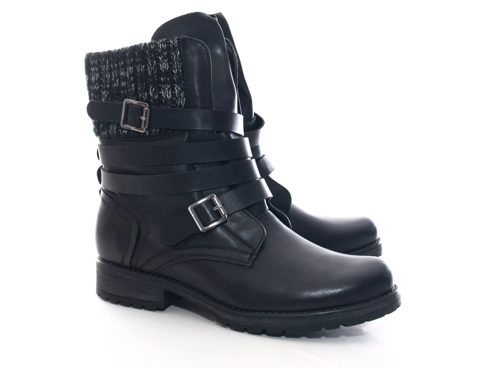 Damen Stiefeletten Biker Boots Outdoor Winterboots Black # 3086