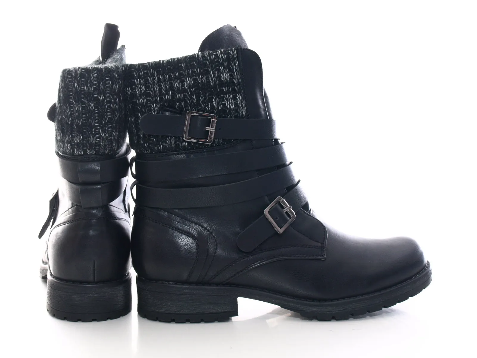 Damen Stiefeletten Biker Boots Outdoor Winterboots Black # 3086