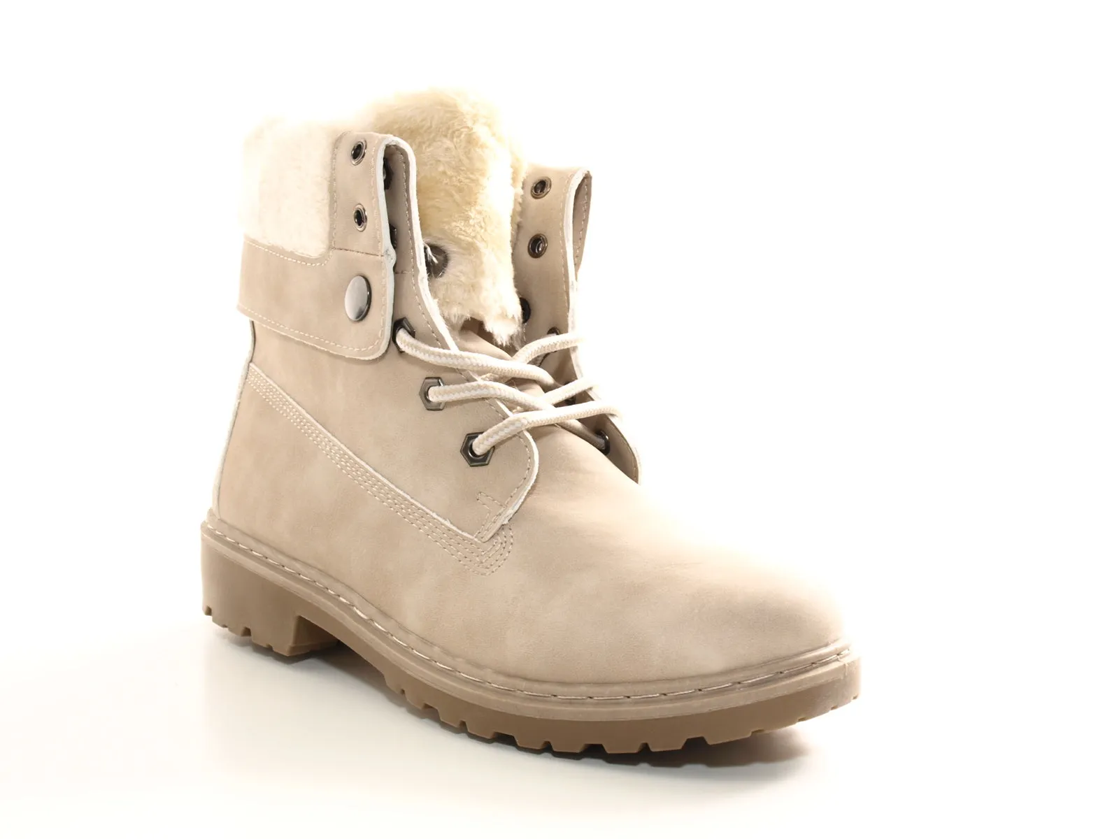 Damen Stiefeletten Biker Boots Outdoor Winterboots warm gefüttert Beige # 9120