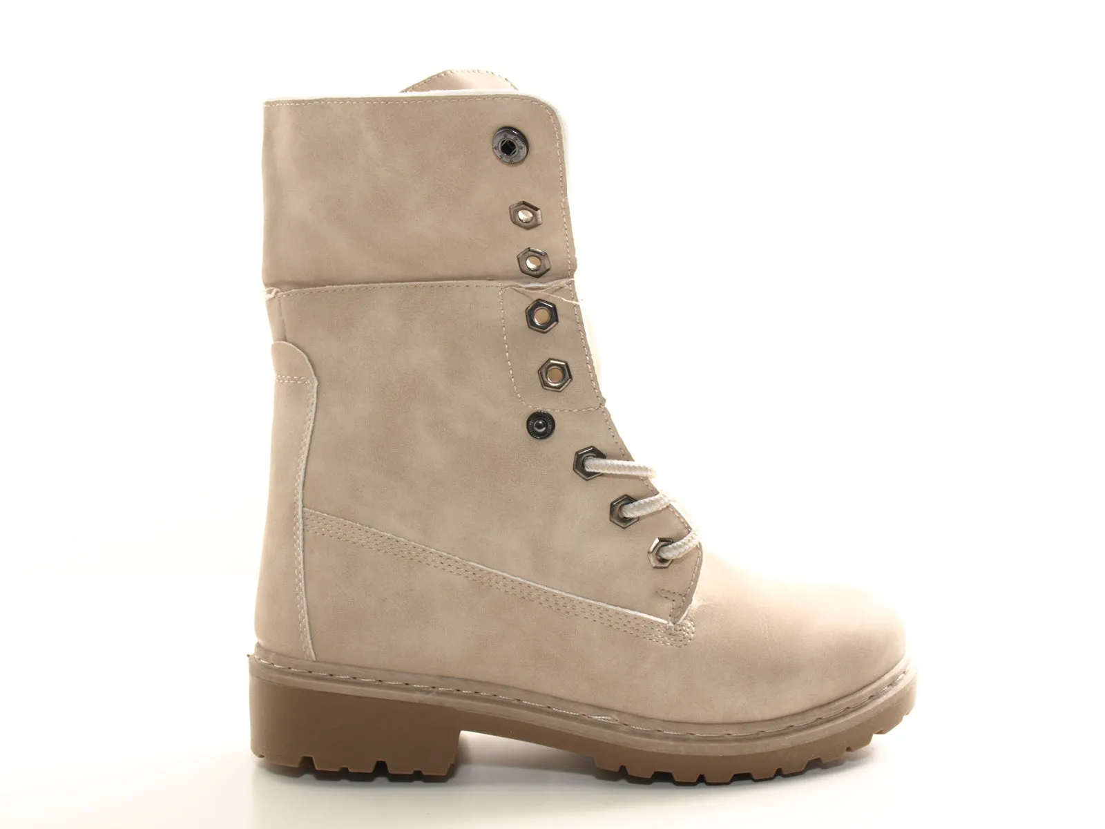 Damen Stiefeletten Biker Boots Outdoor Winterboots warm gefüttert Beige # 9120