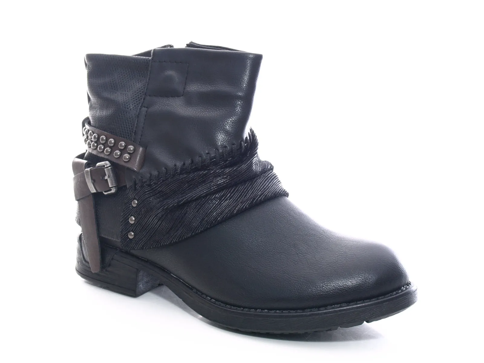 Damen Stiefeletten Biker Boots Outdoor Winterboots warm gefüttert Black # 283