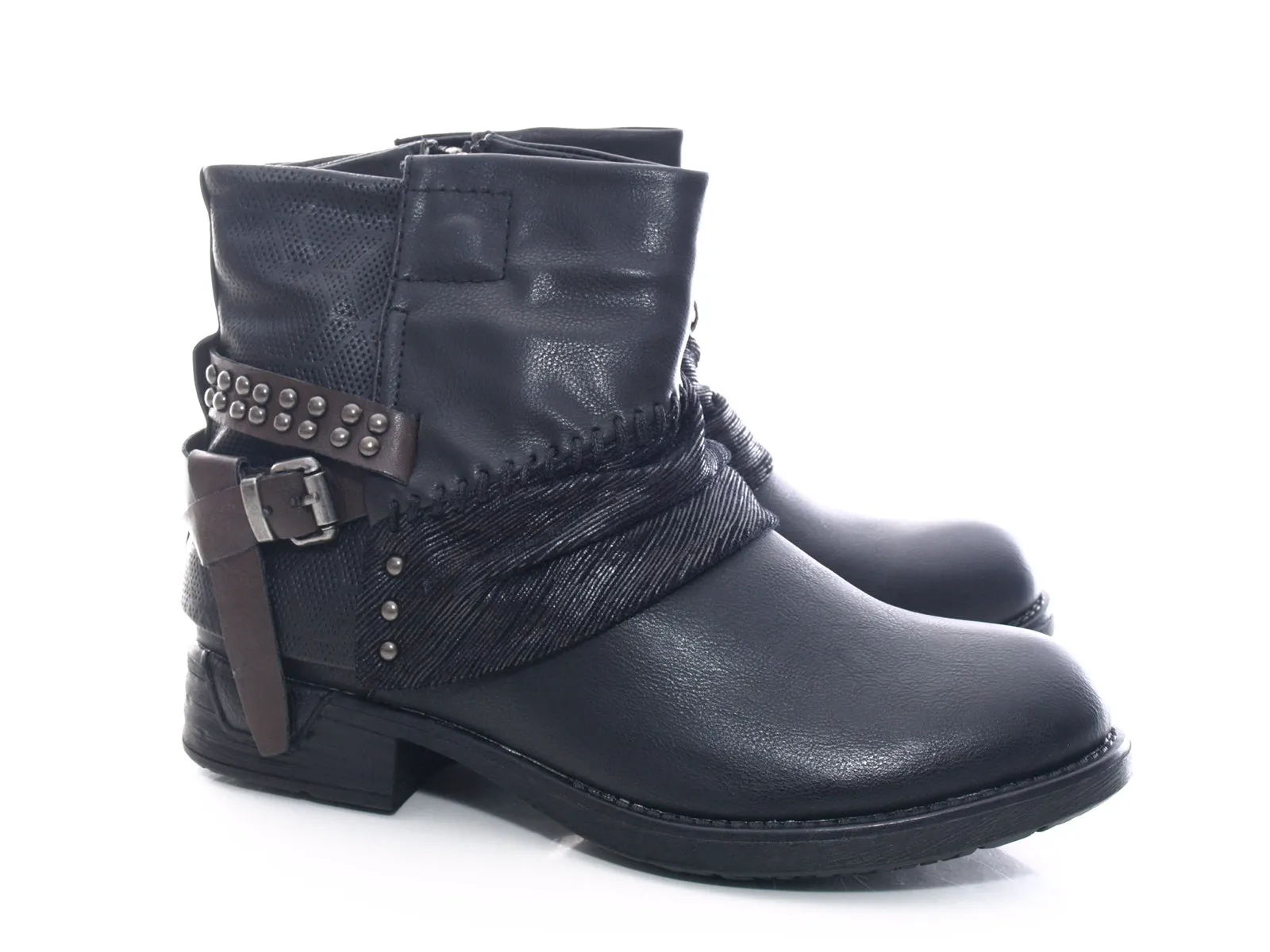 Damen Stiefeletten Biker Boots Outdoor Winterboots warm gefüttert Black # 283