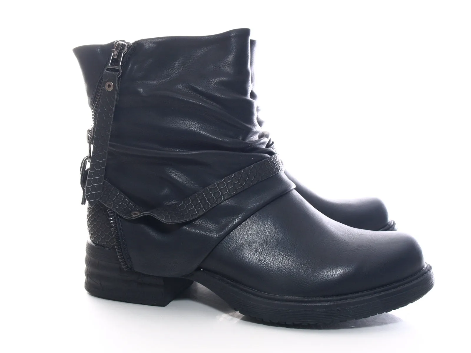 Damen Stiefeletten Biker Boots Outdoor Winterboots warm gefüttert Black # 3062