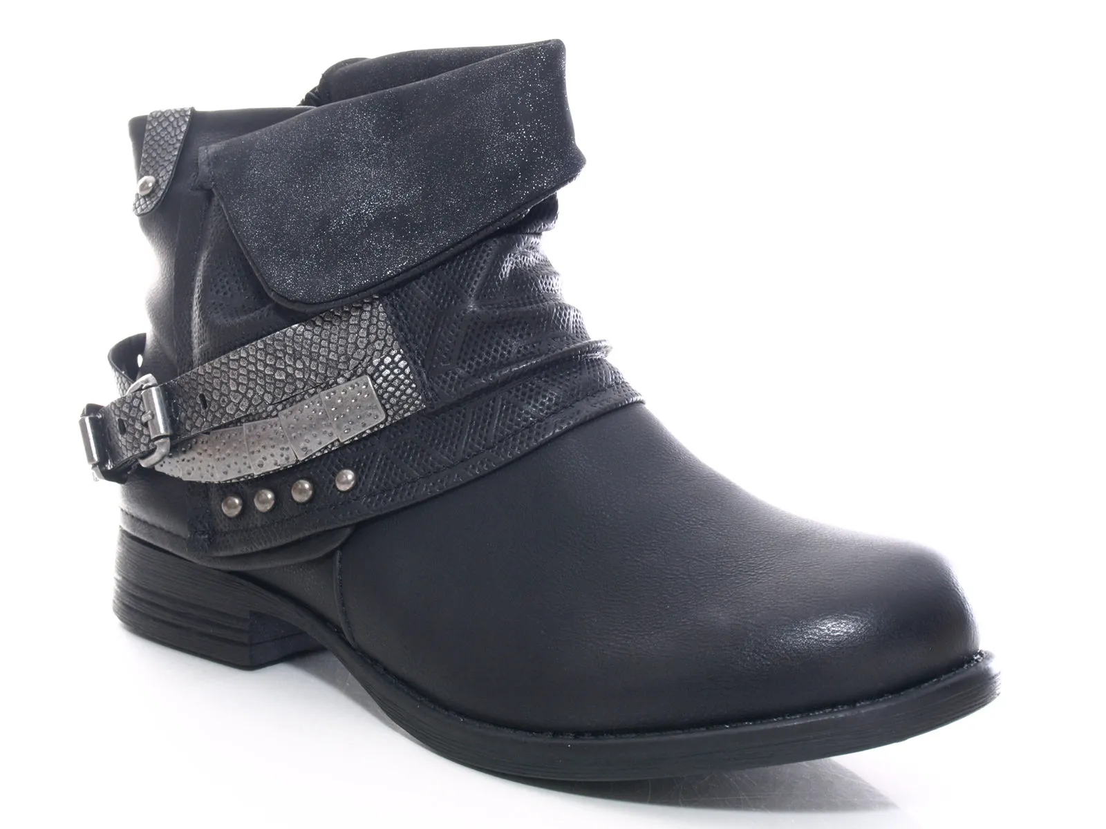 Damen Stiefeletten Biker Boots Outdoor Winterboots warm gefüttert Black # 3095