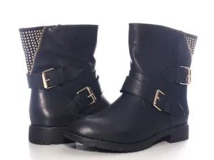 Damen Stiefeletten Biker Boots Outdoor Winterboots warm gefüttert Black # 634