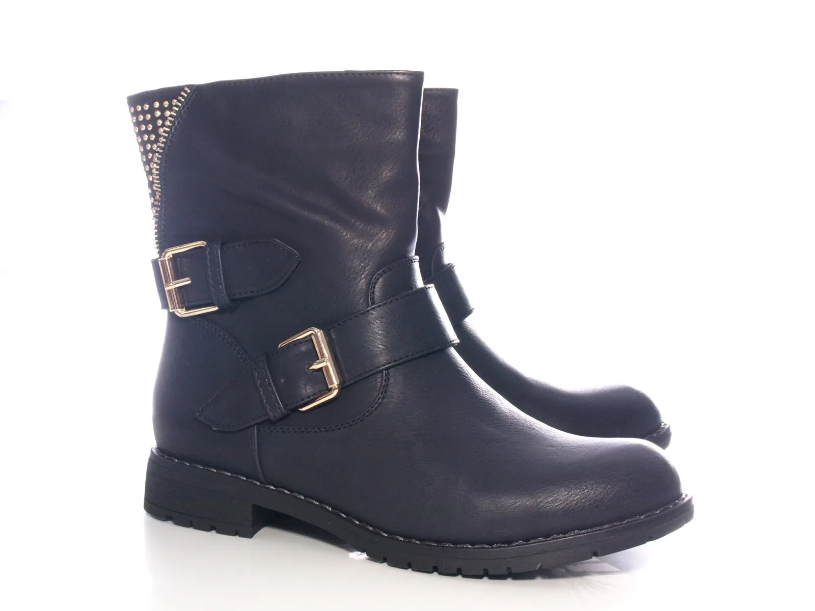 Damen Stiefeletten Biker Boots Outdoor Winterboots warm gefüttert Black # 634