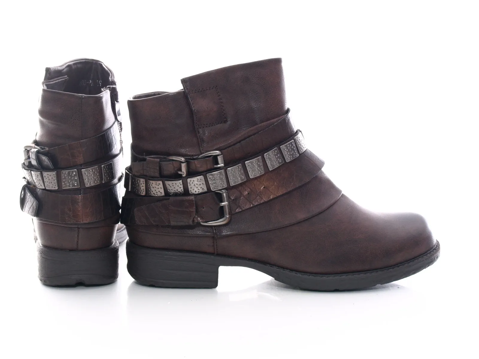 Damen Stiefeletten Biker Boots Outdoor Winterboots warm gefüttert Brown # 600