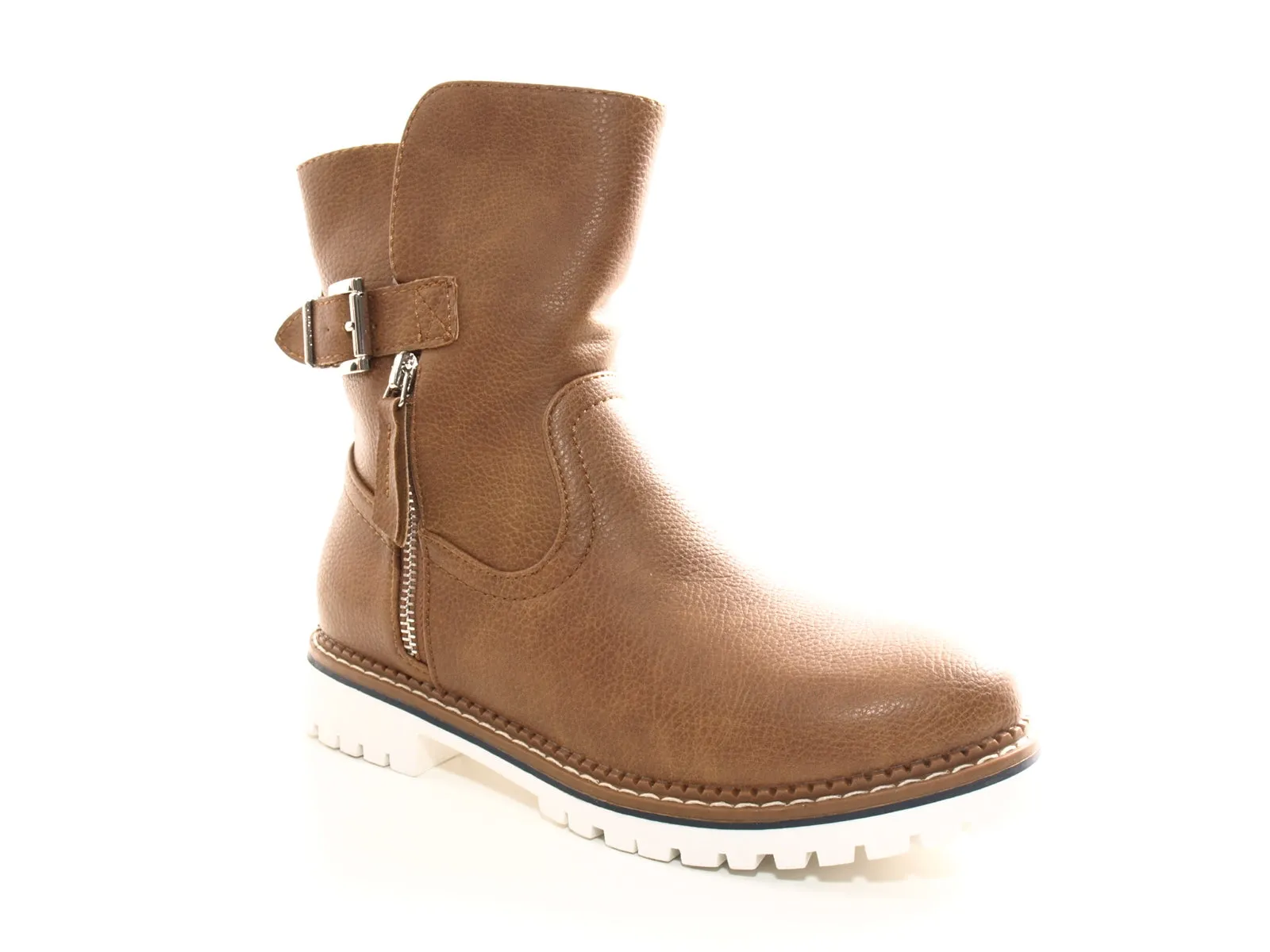 Damen Stiefeletten Biker Boots Outdoor Winterboots warm gefüttert Camel # 546