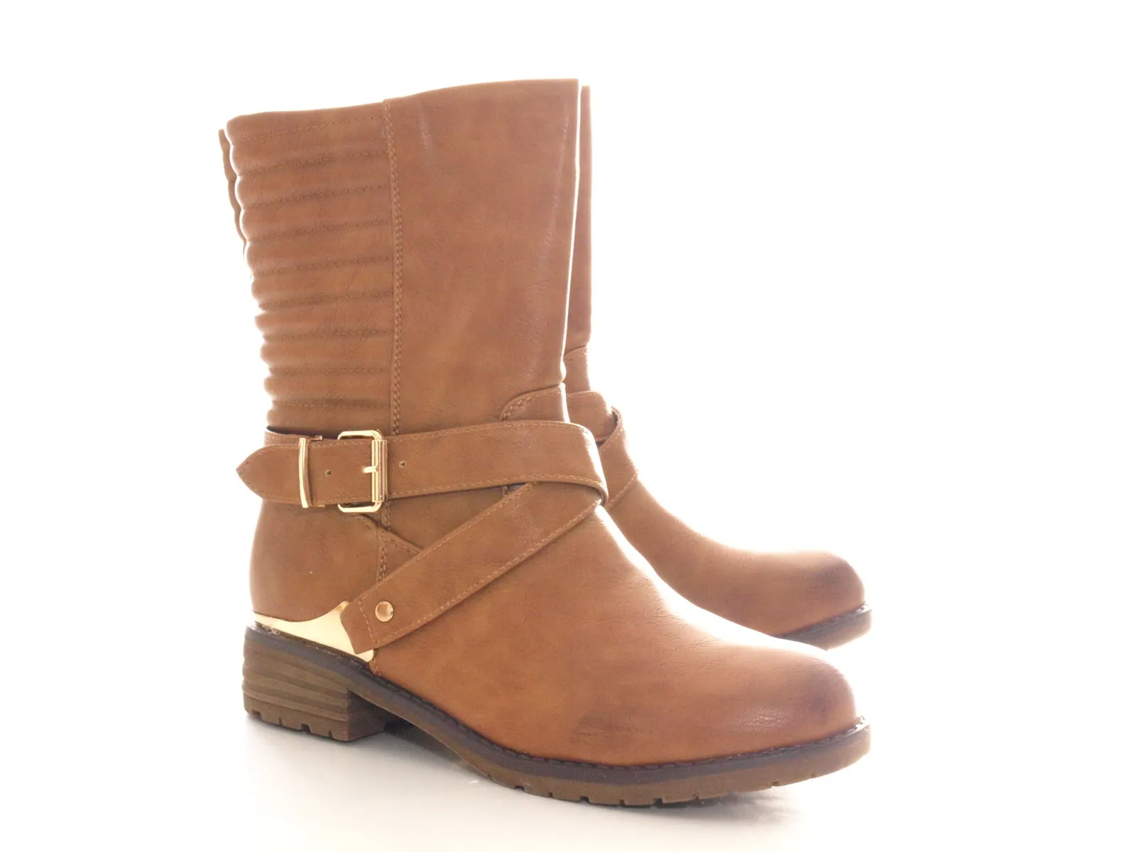 Damen Stiefeletten Biker Boots Outdoor Winterboots warm gefüttert Camel # 592