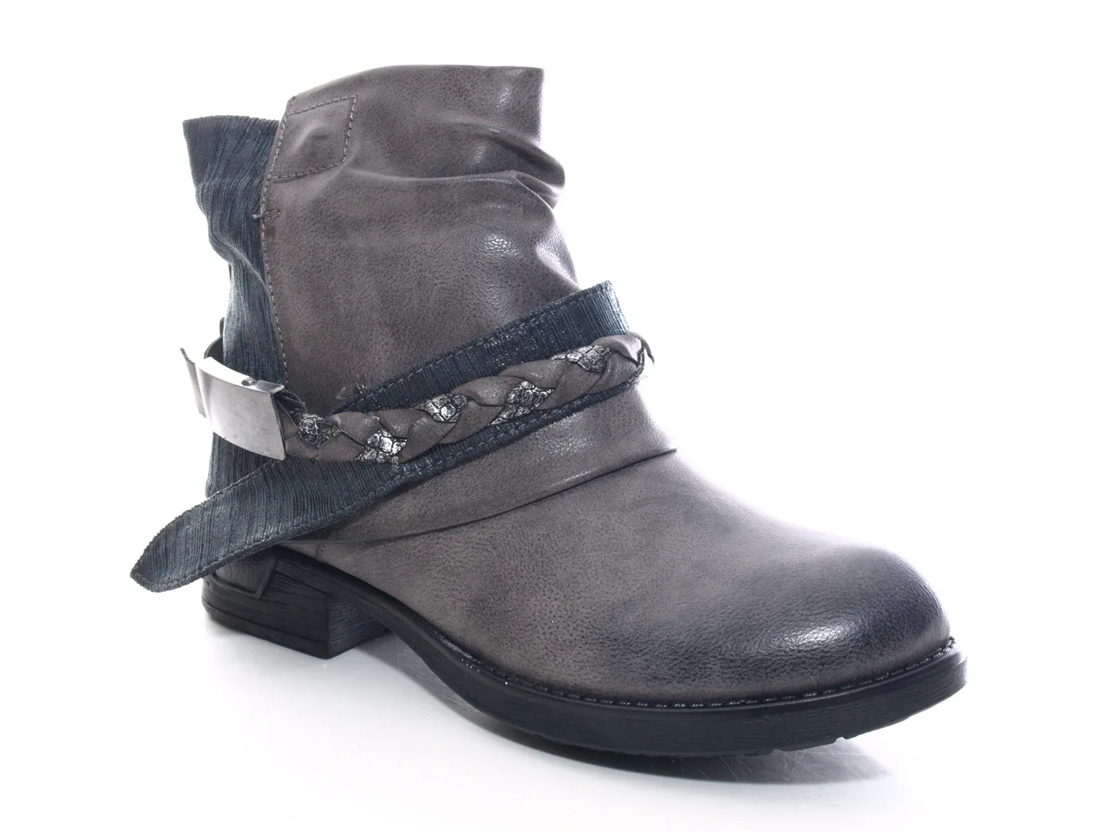 Damen Stiefeletten Biker Boots Outdoor Winterboots warm gefüttert Grey # 210