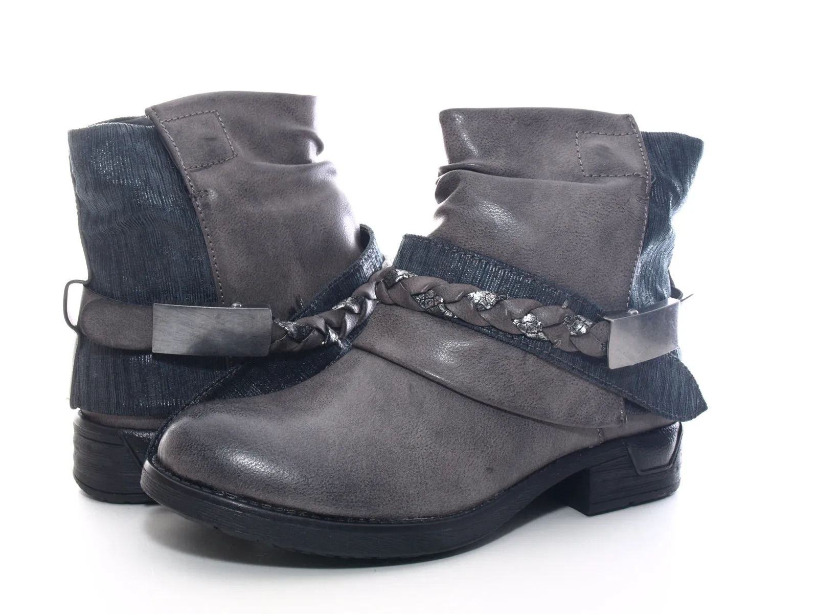 Damen Stiefeletten Biker Boots Outdoor Winterboots warm gefüttert Grey # 210