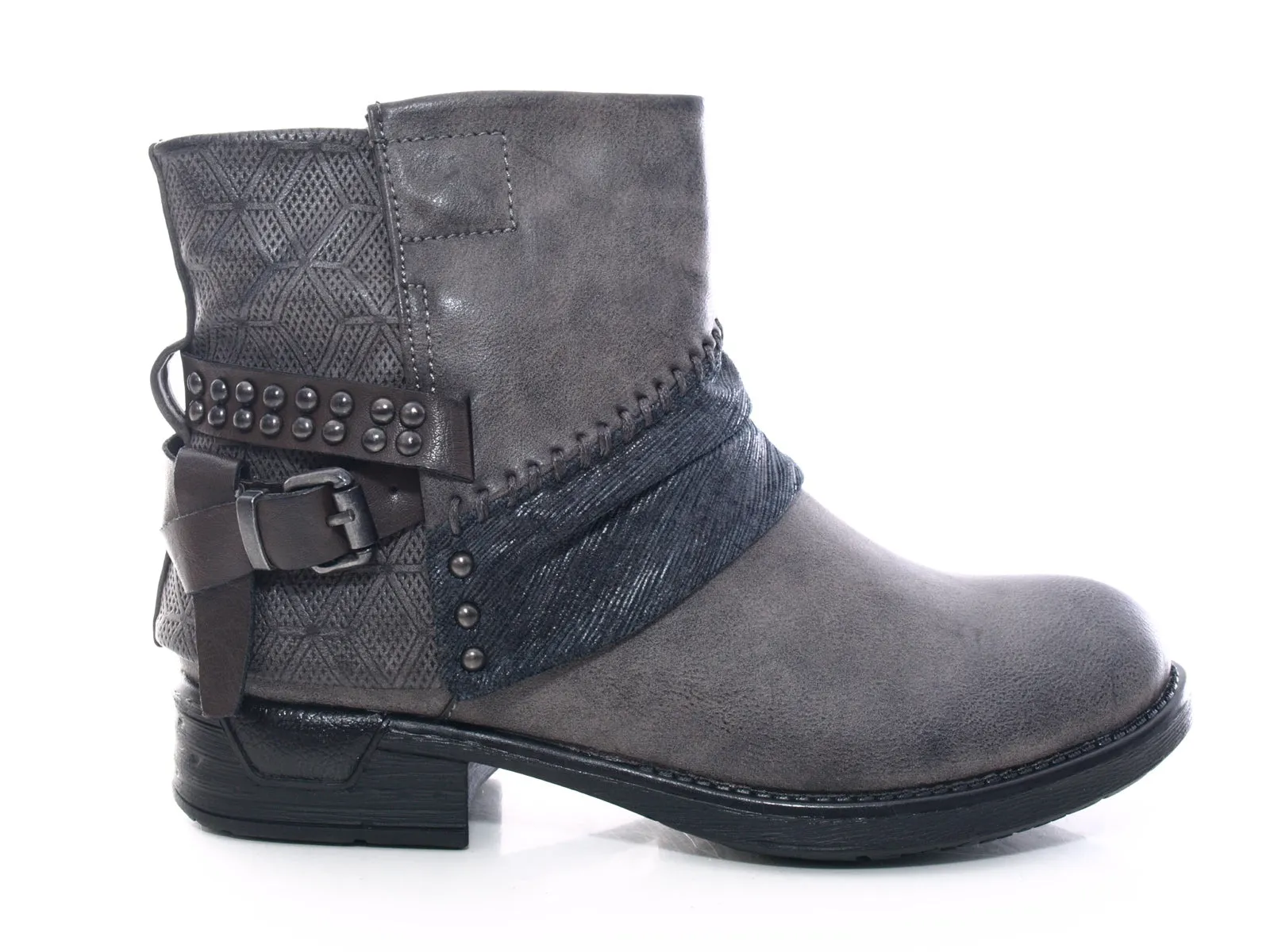 Damen Stiefeletten Biker Boots Outdoor Winterboots warm gefüttert Grey # 283