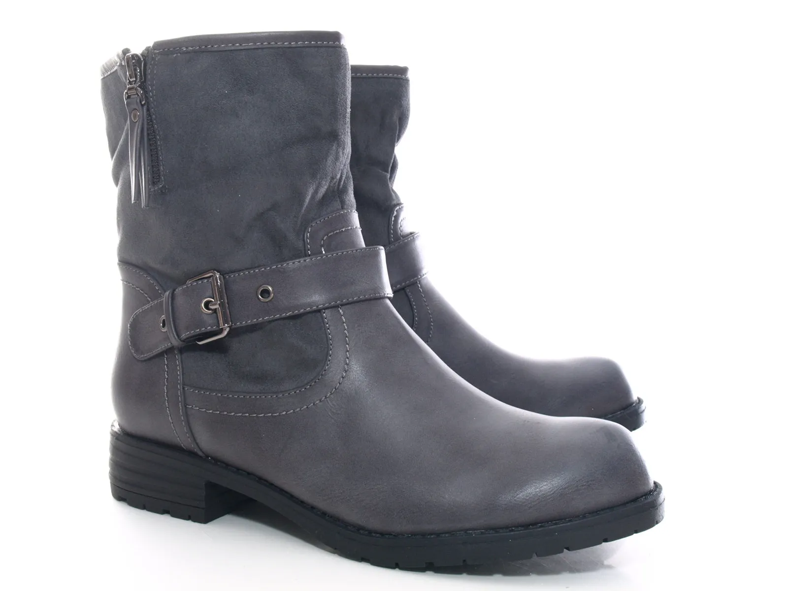 Damen Stiefeletten Biker Boots Outdoor Winterboots warm gefüttert Grey # 520