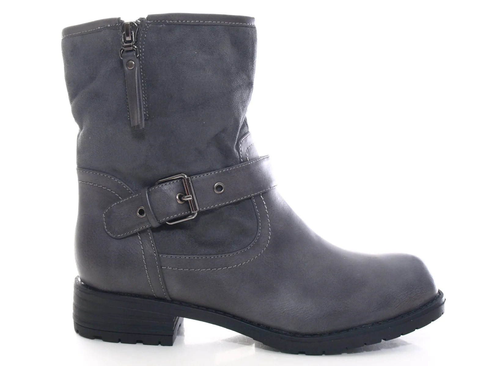 Damen Stiefeletten Biker Boots Outdoor Winterboots warm gefüttert Grey # 520