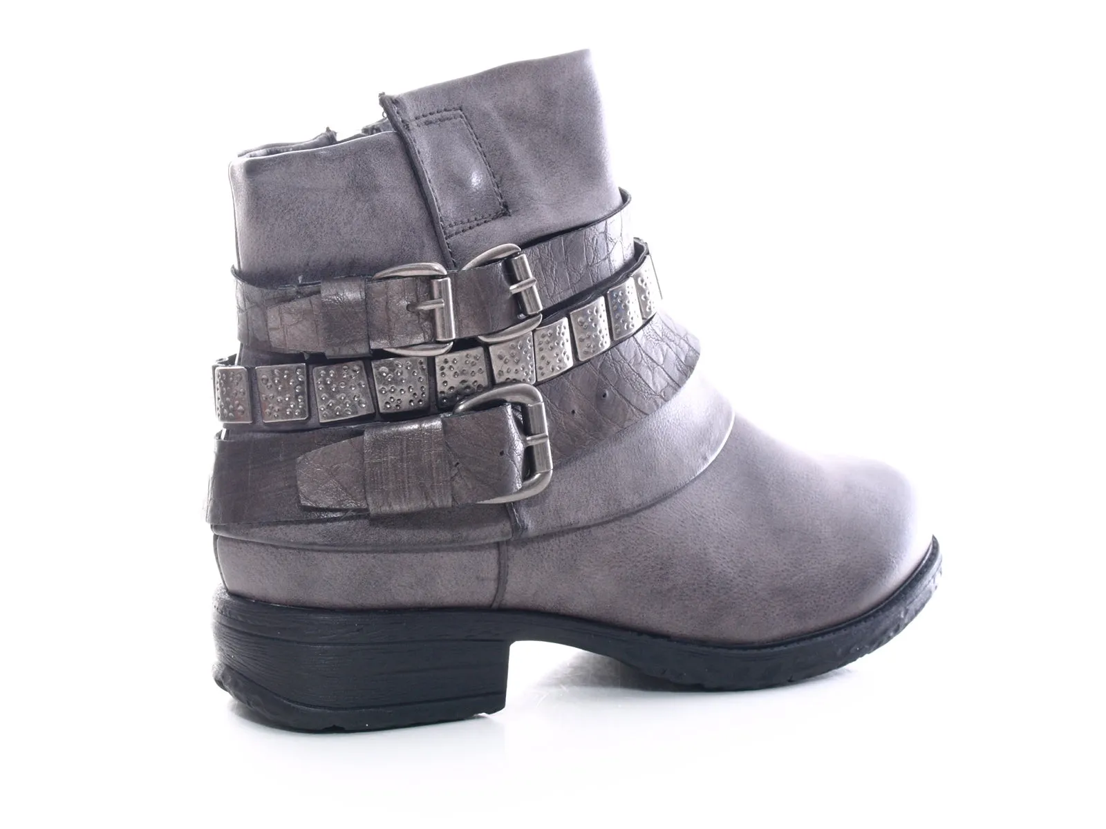 Damen Stiefeletten Biker Boots Outdoor Winterboots warm gefüttert Grey # 600