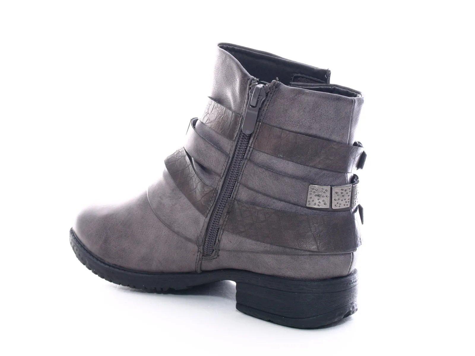 Damen Stiefeletten Biker Boots Outdoor Winterboots warm gefüttert Grey # 600