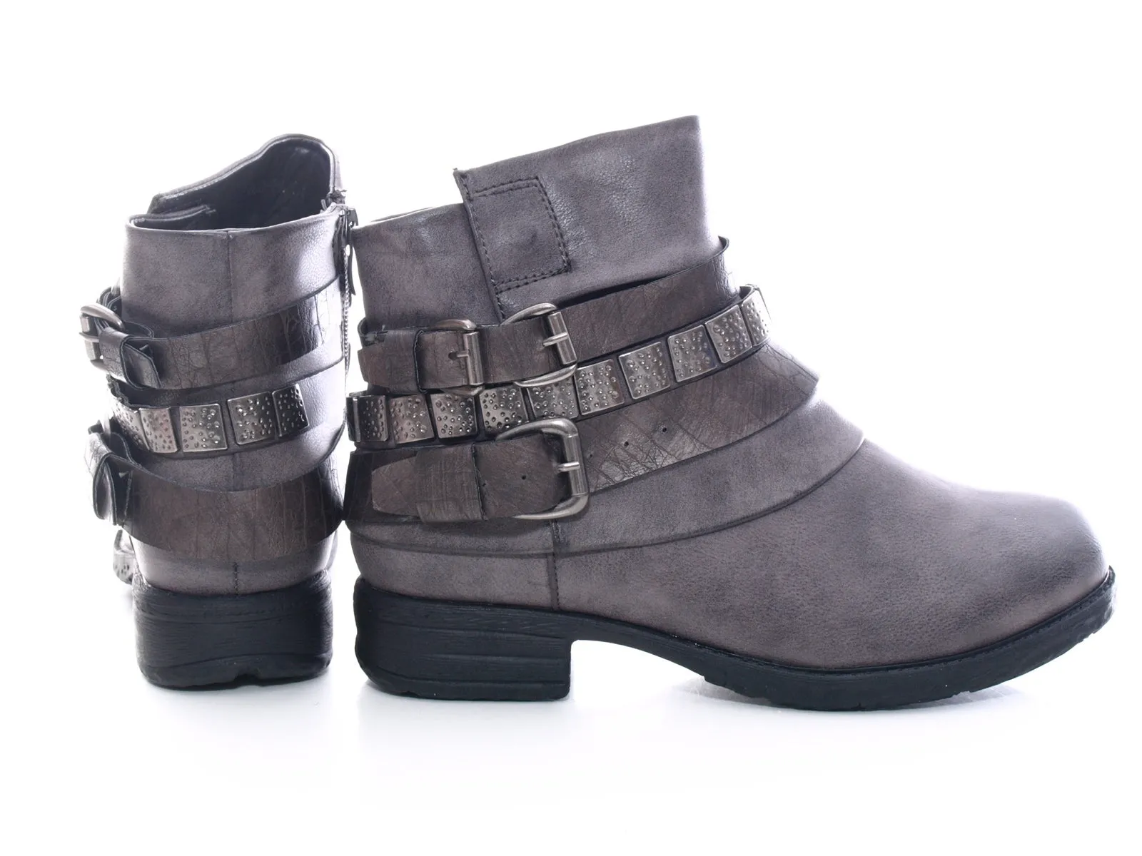 Damen Stiefeletten Biker Boots Outdoor Winterboots warm gefüttert Grey # 600