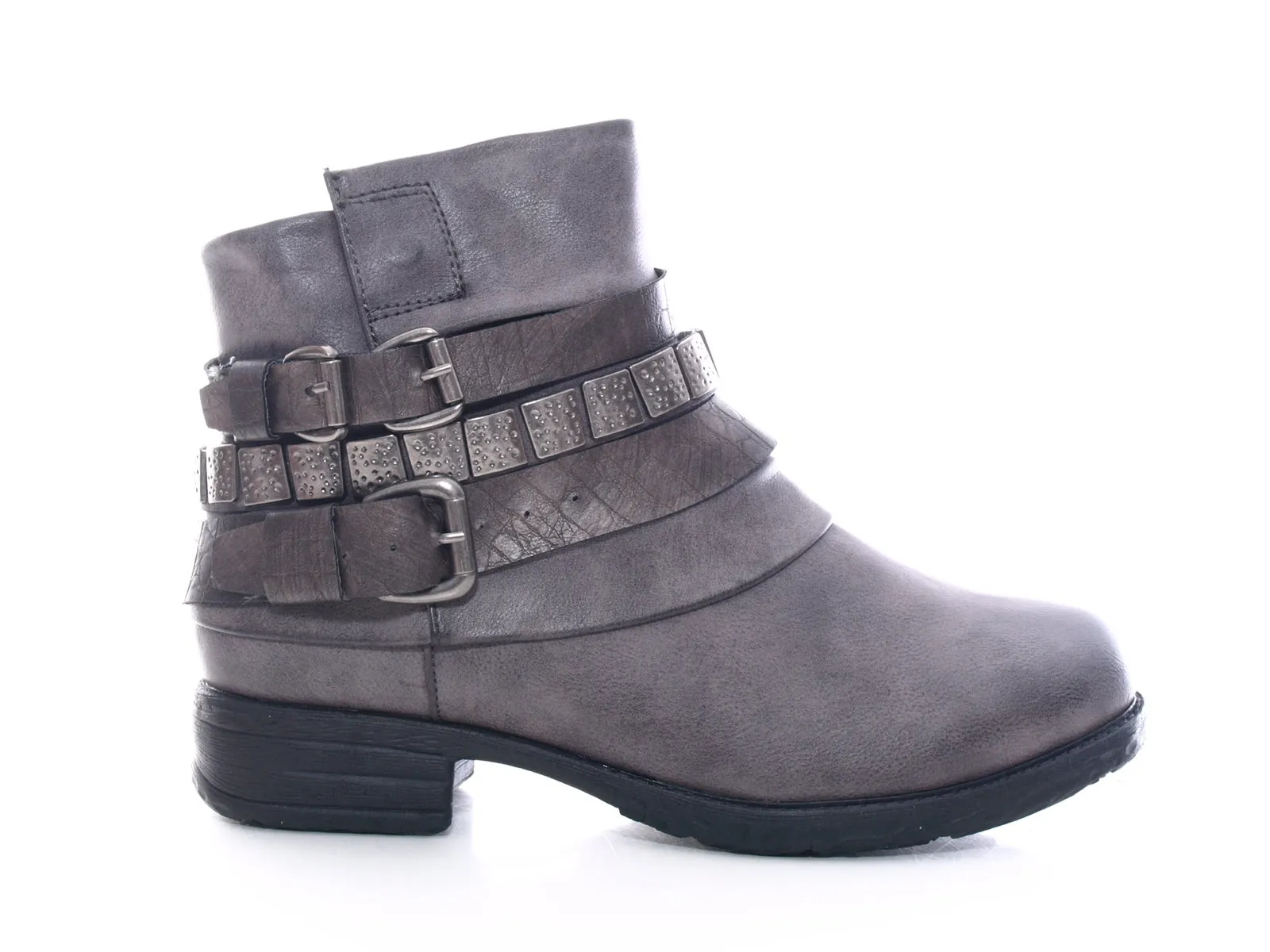 Damen Stiefeletten Biker Boots Outdoor Winterboots warm gefüttert Grey # 600