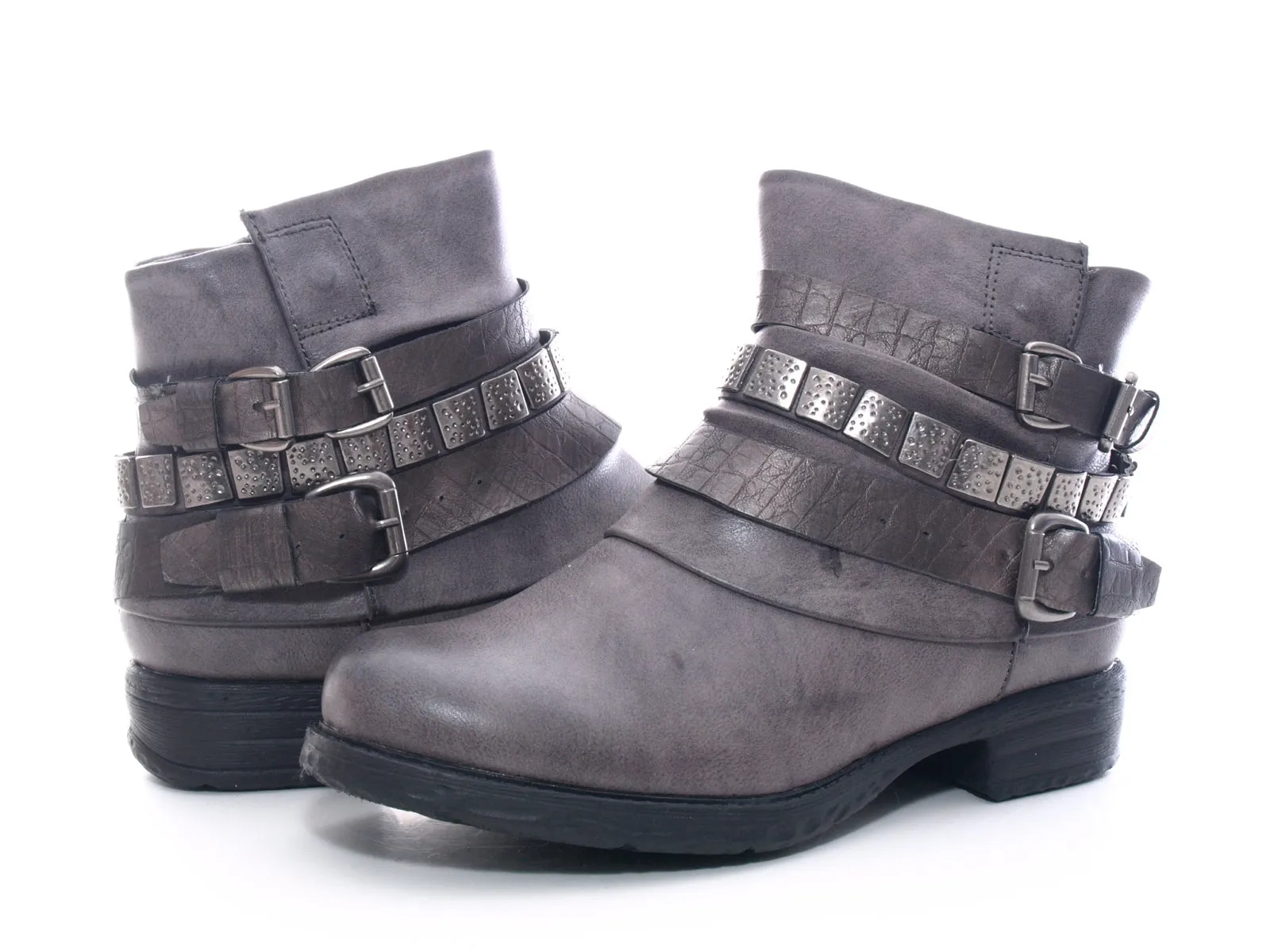 Damen Stiefeletten Biker Boots Outdoor Winterboots warm gefüttert Grey # 600