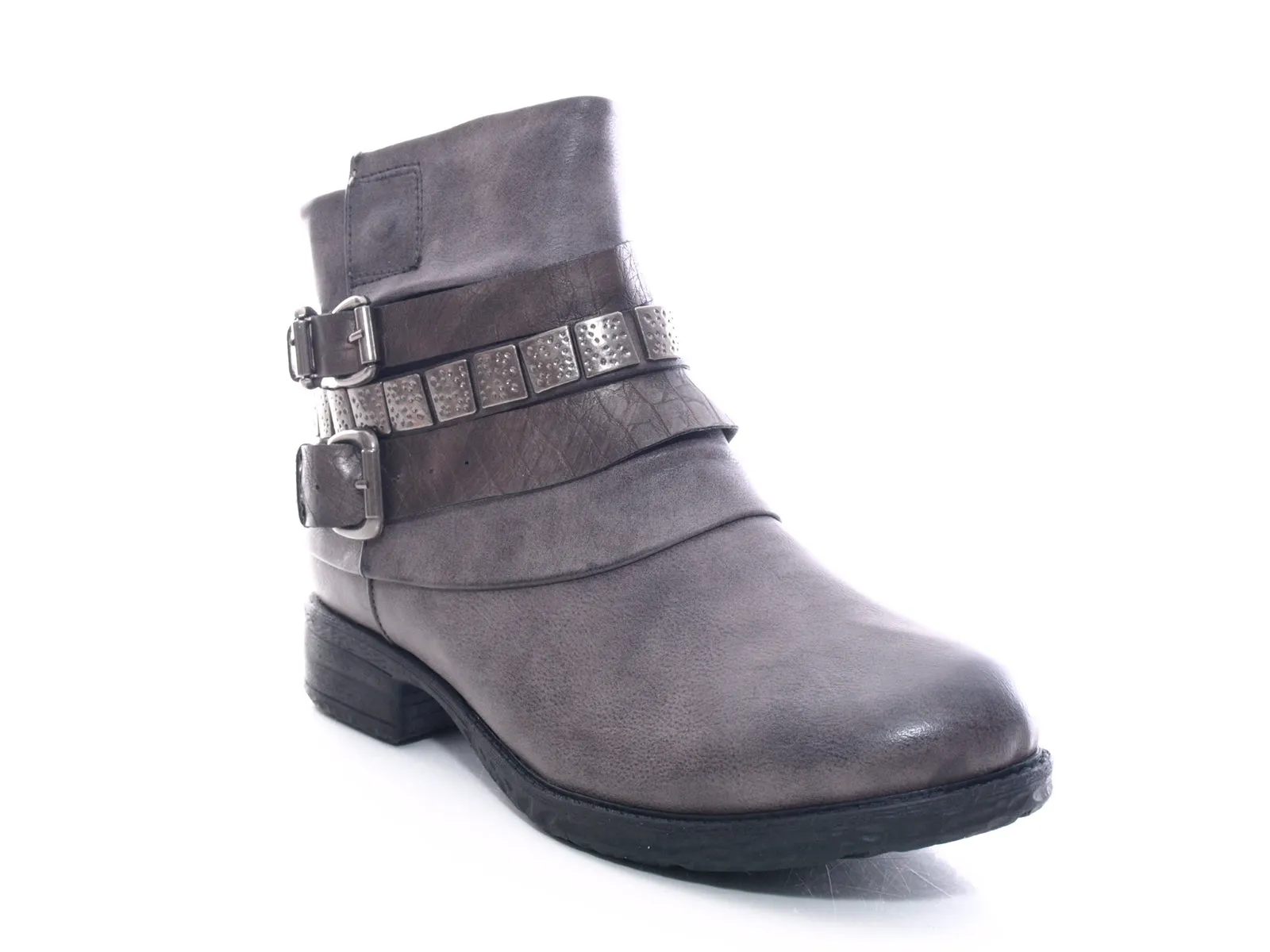 Damen Stiefeletten Biker Boots Outdoor Winterboots warm gefüttert Grey # 600