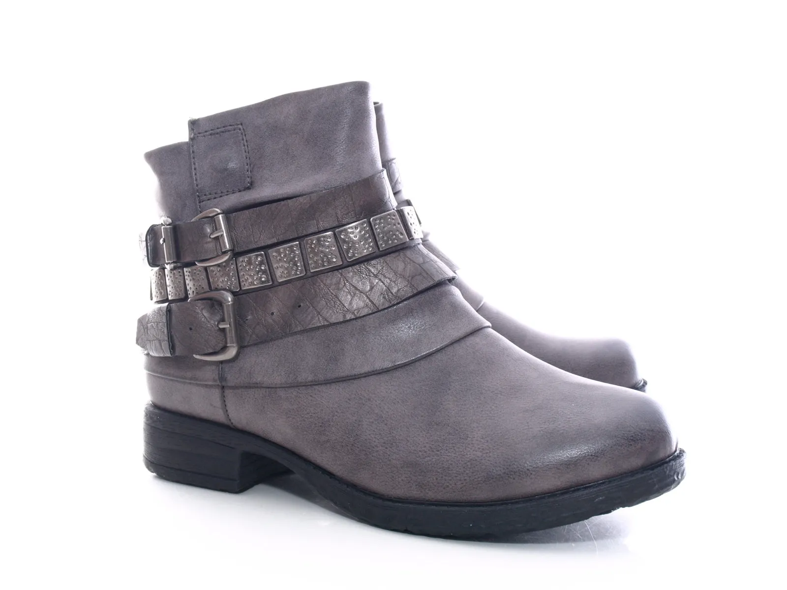 Damen Stiefeletten Biker Boots Outdoor Winterboots warm gefüttert Grey # 600