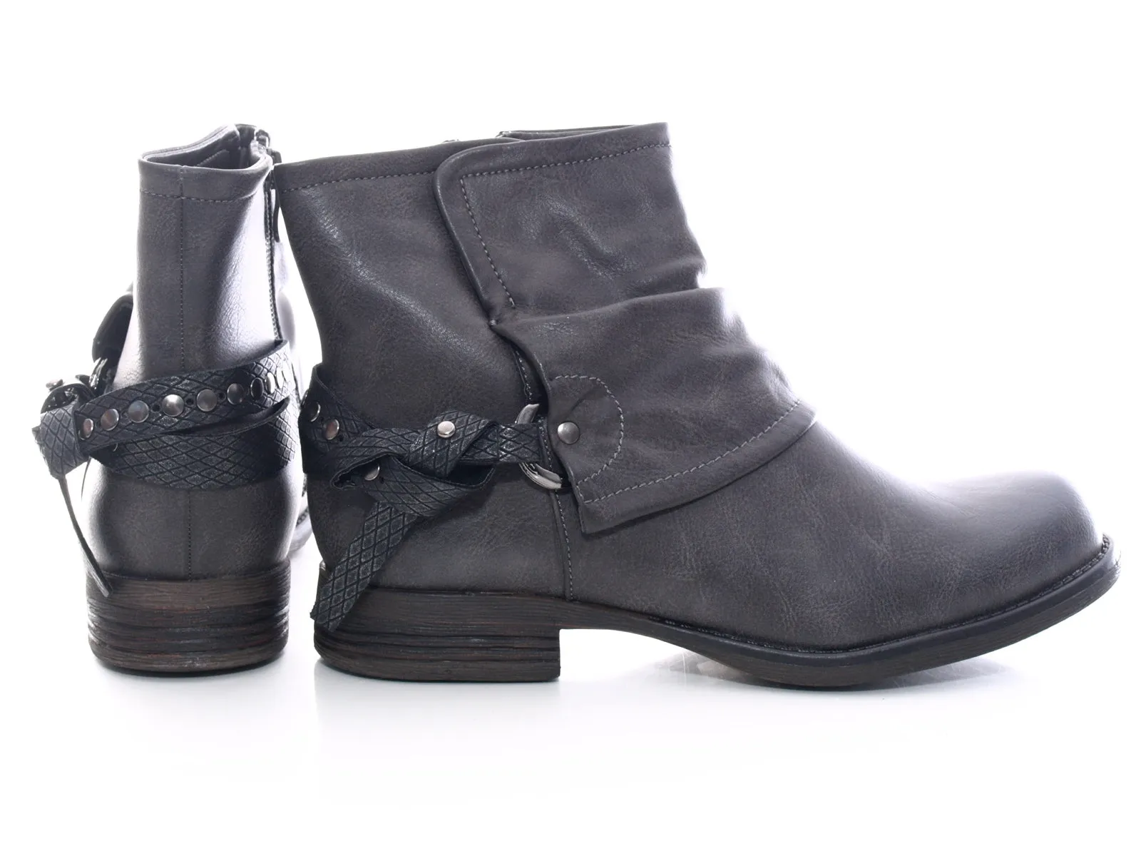 Damen Stiefeletten Biker Boots Outdoor Winterboots warm gefüttert Grey # 824