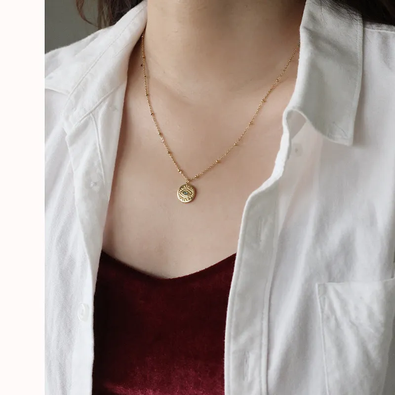 Devil's Eye Round Gold Coin Necklace Clavicle Chain