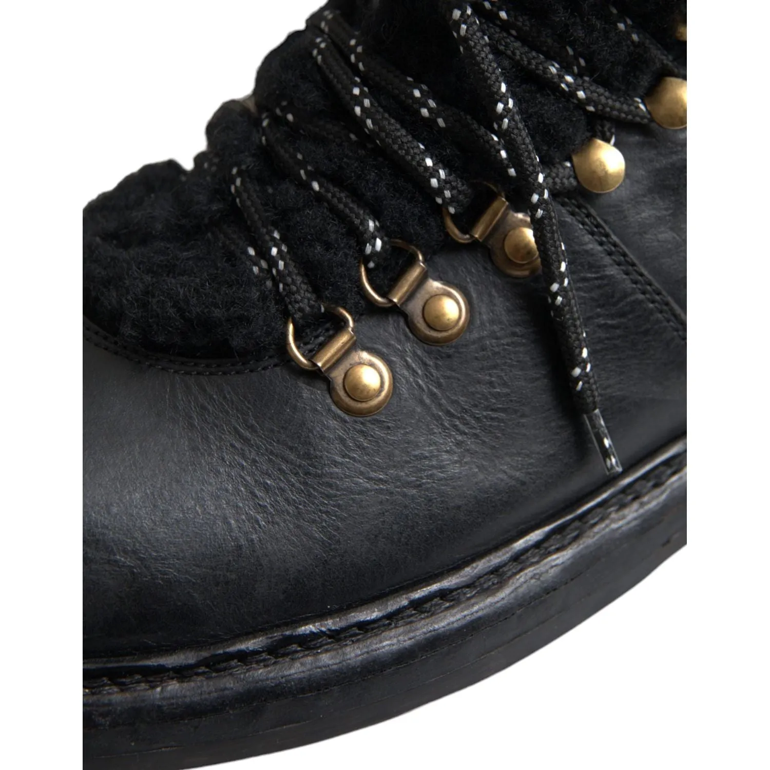 Dolce & Gabbana Black Leather Bernini Shearling Boots Shoes