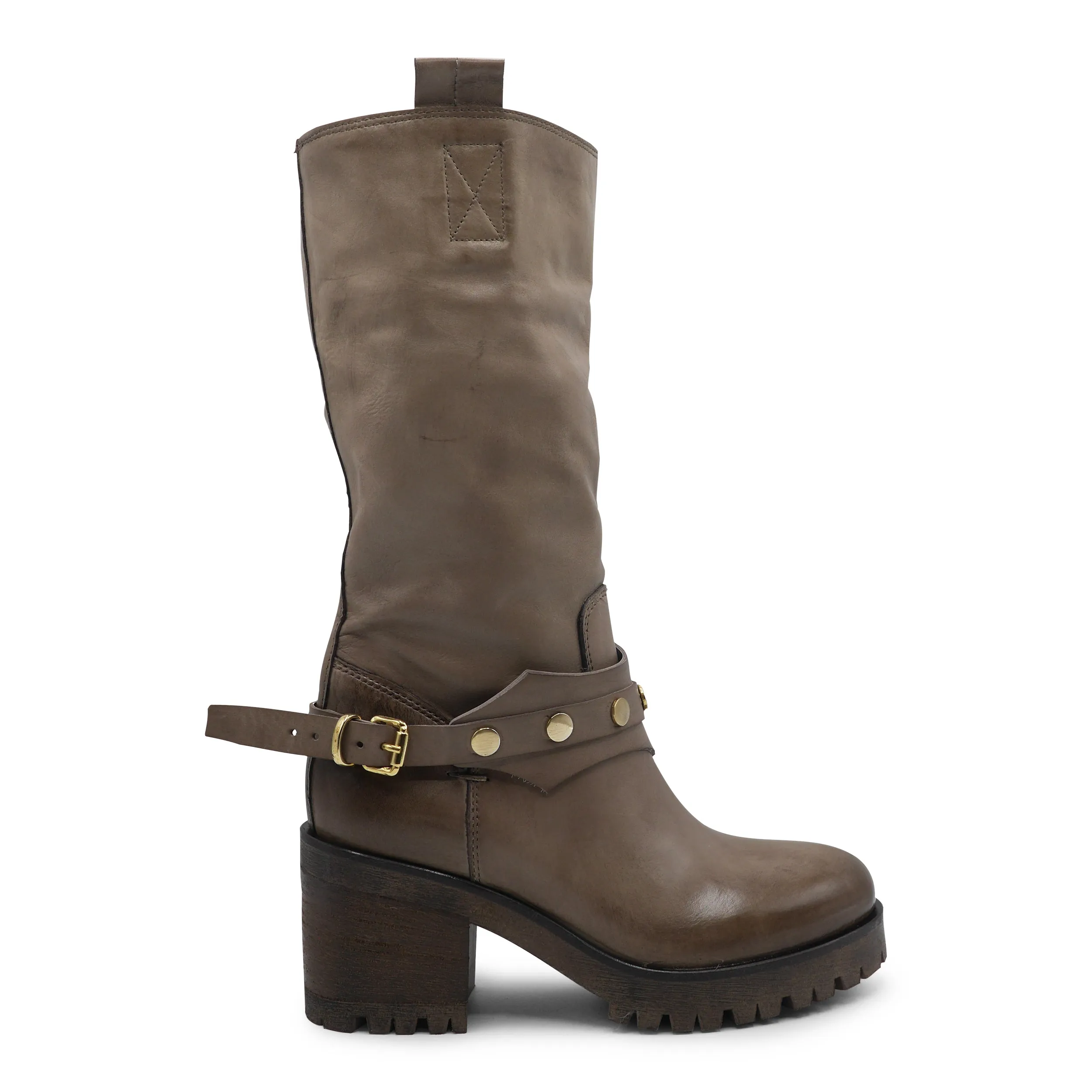 E5O952 - Taupe Leather Biker Boot