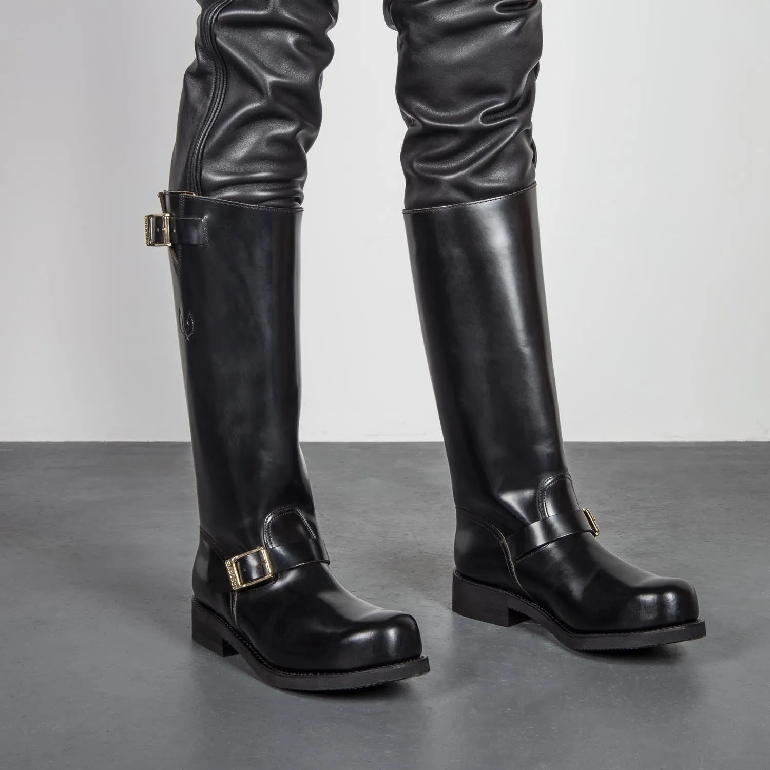 Embossy Leather Biker Boots