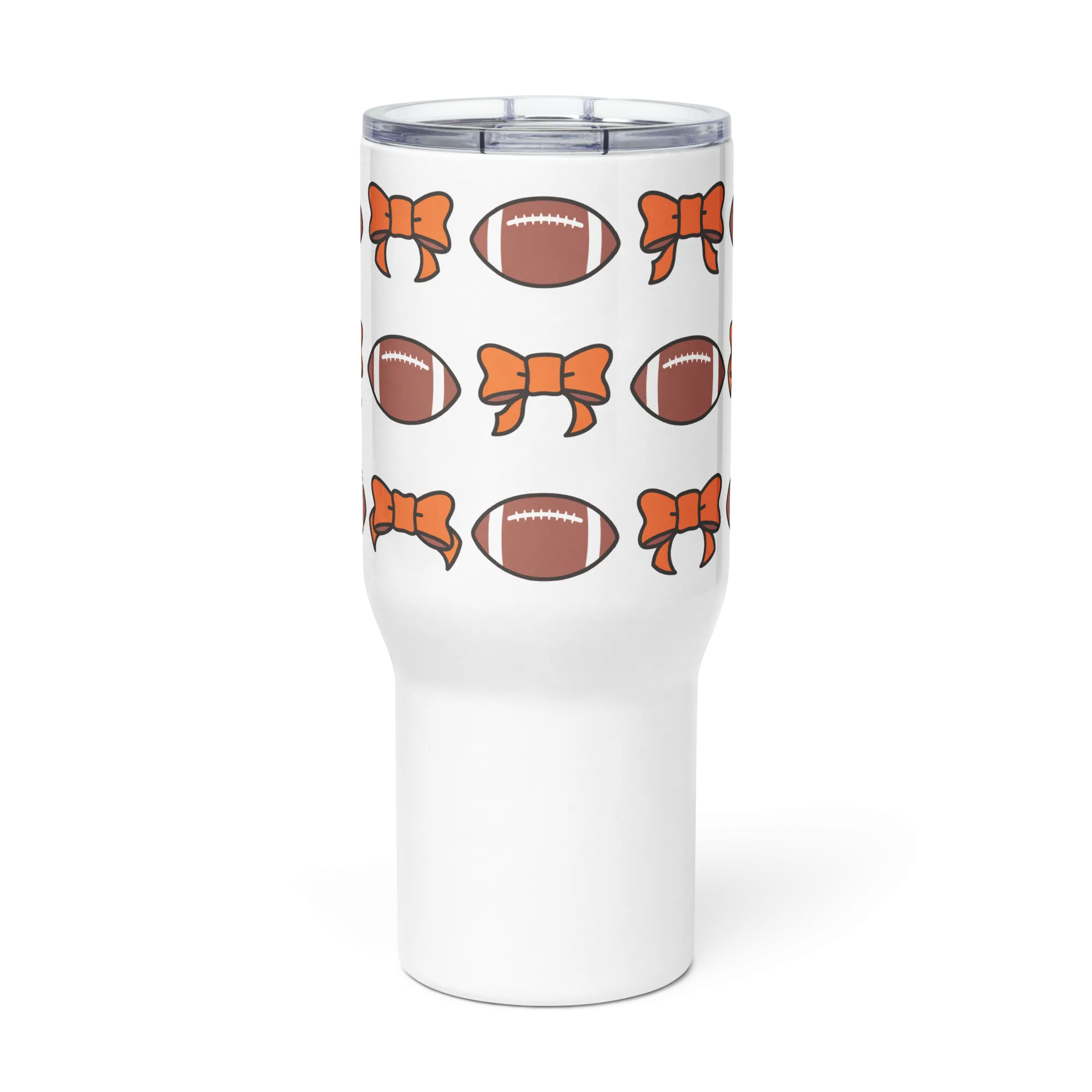 Footballs and Bows Travel Mug with Handle