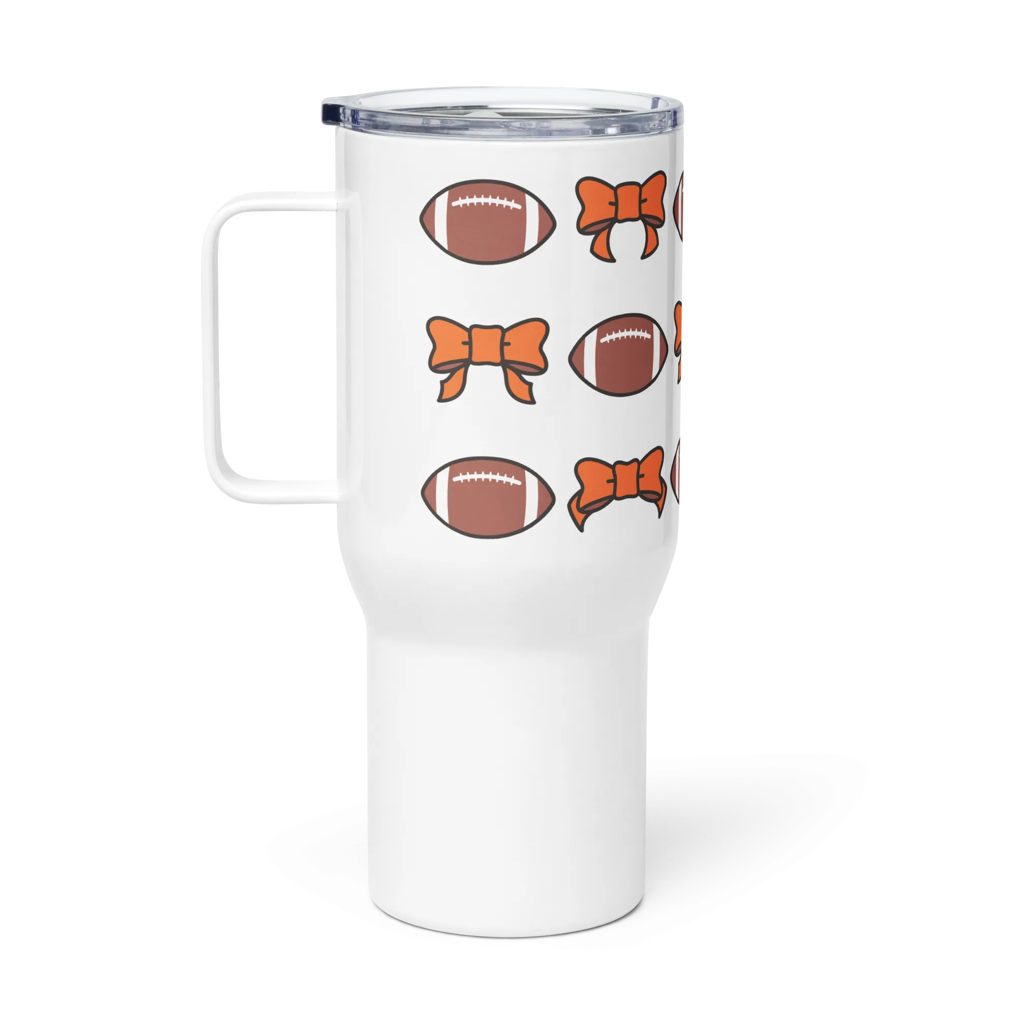 Footballs and Bows Travel Mug with Handle