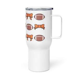 Footballs and Bows Travel Mug with Handle