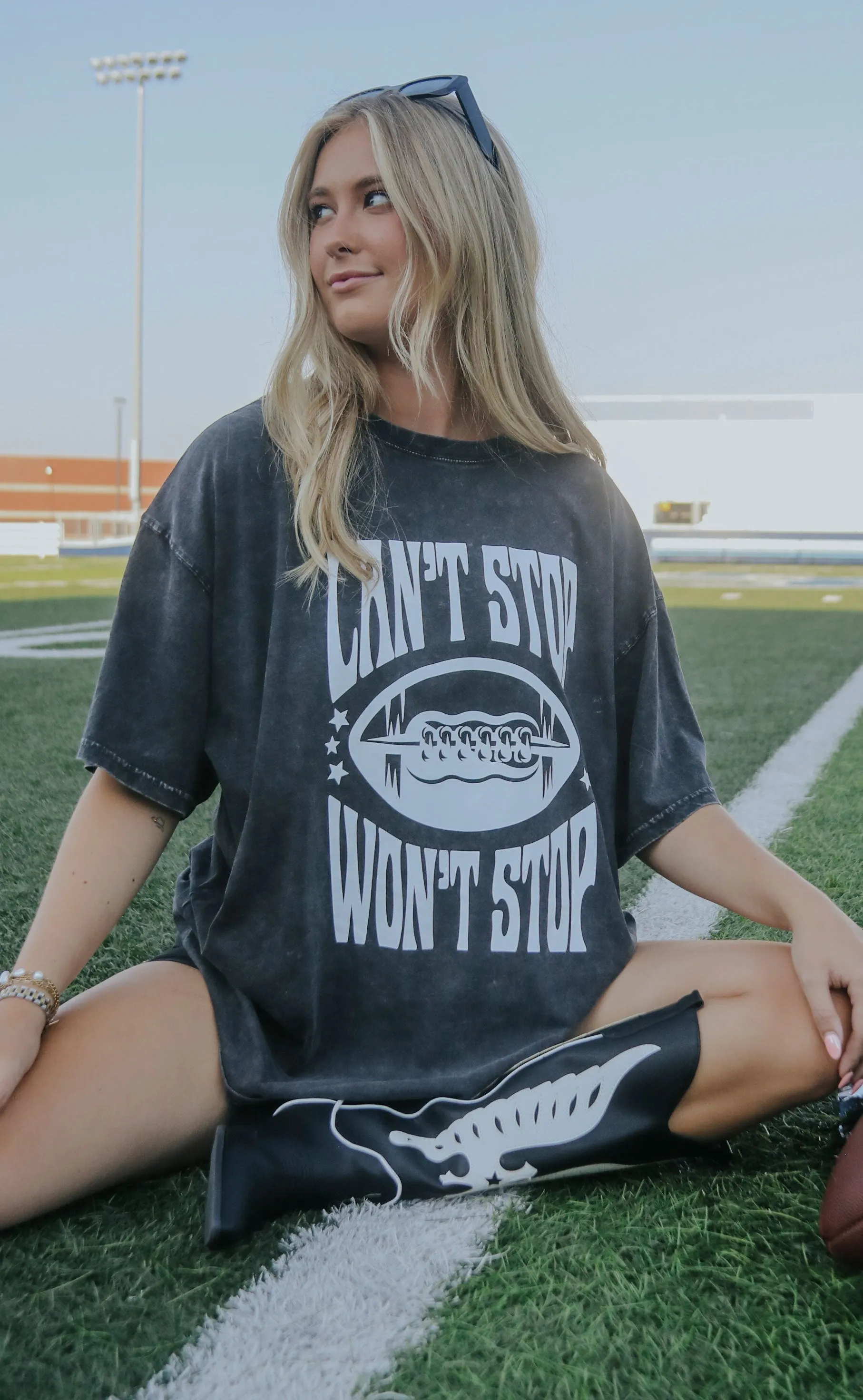 friday   saturday: football can't stop won't stop band tee