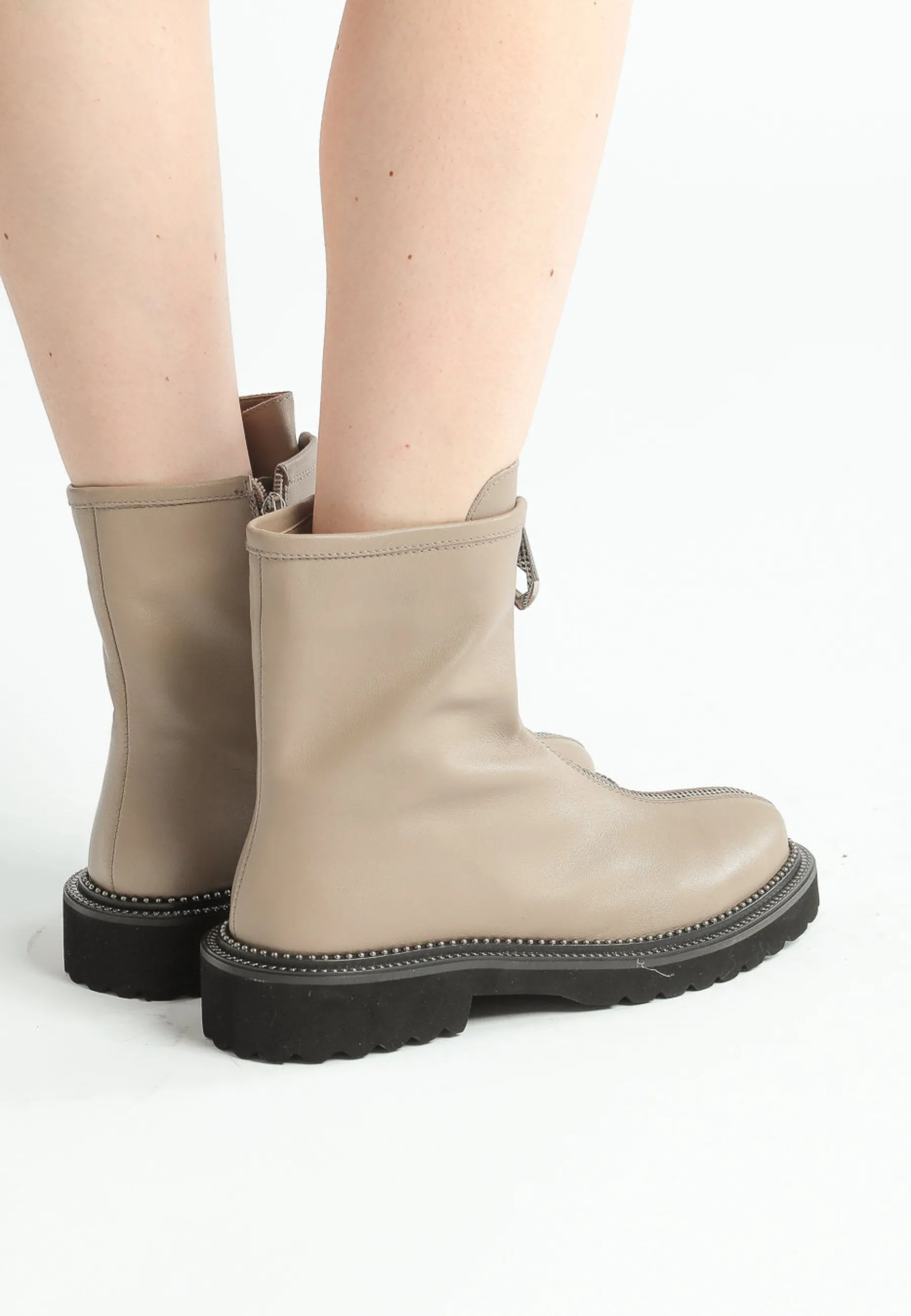 Front-Zip Ankle Boots - Beige