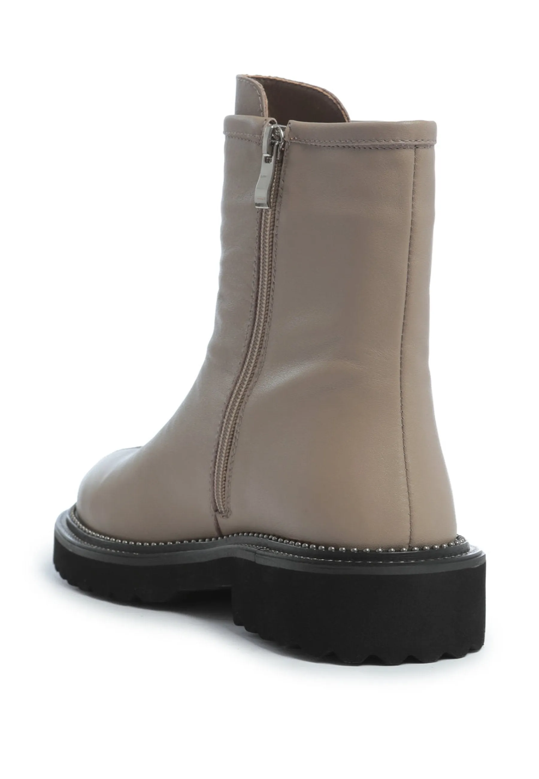 Front-Zip Ankle Boots - Beige