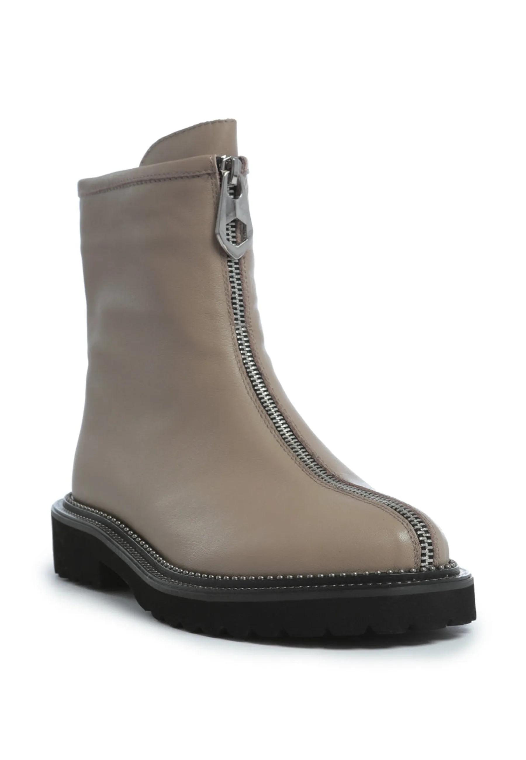 Front-Zip Ankle Boots - Beige