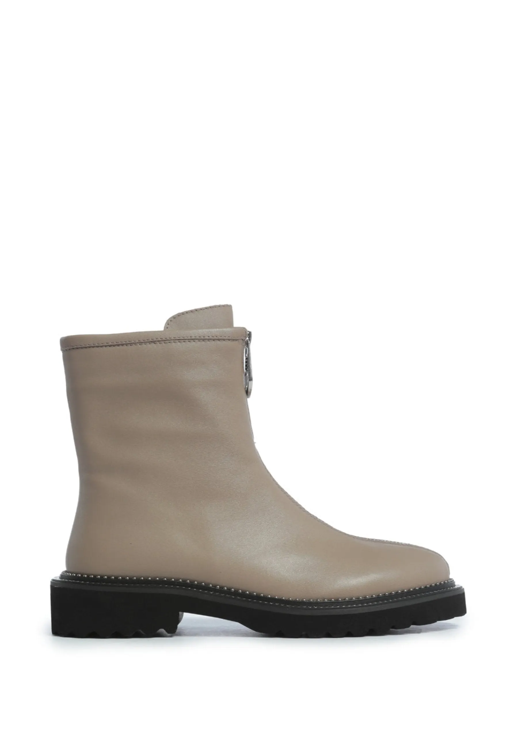 Front-Zip Ankle Boots - Beige