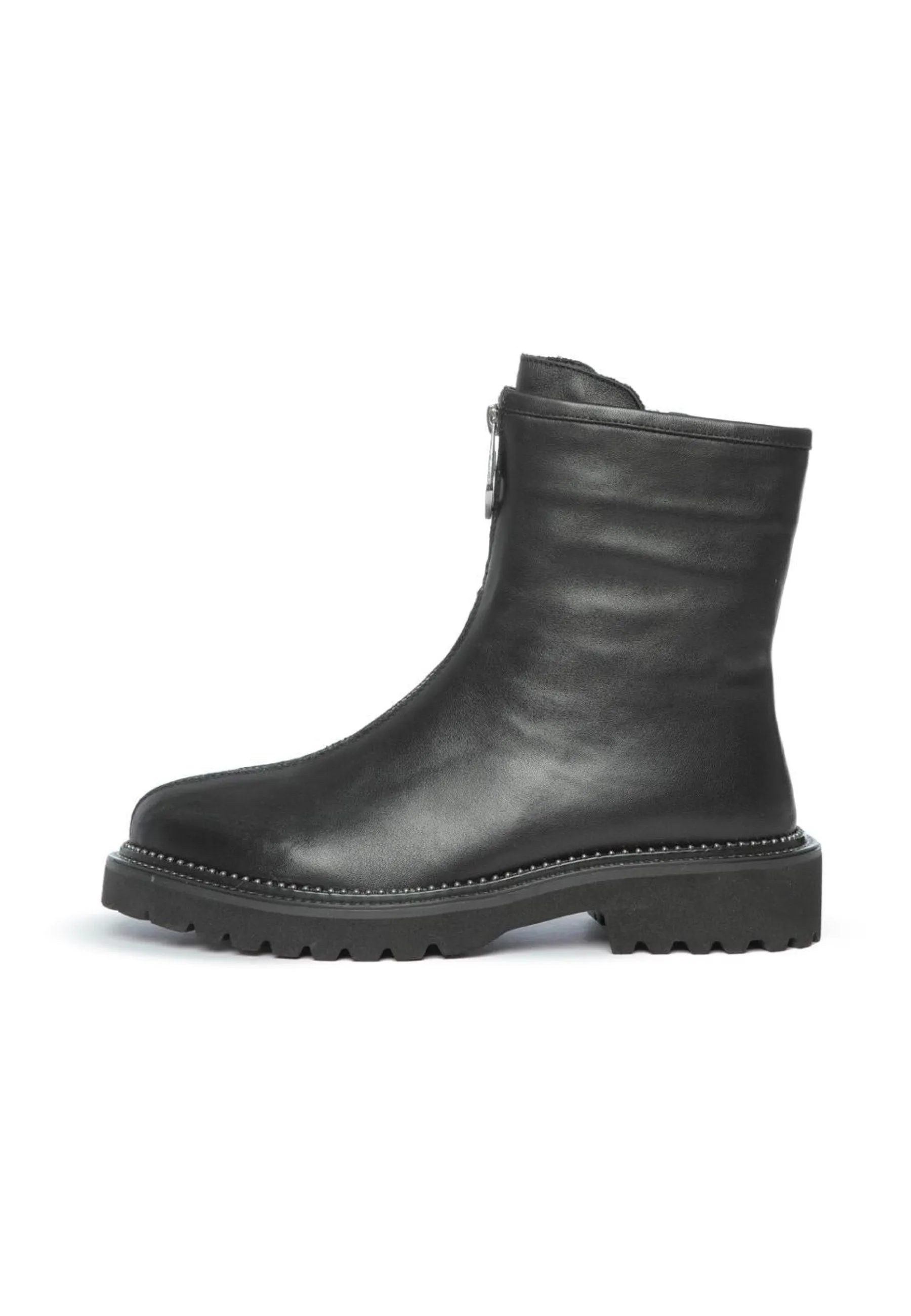 Front-Zip Ankle Boots - Black