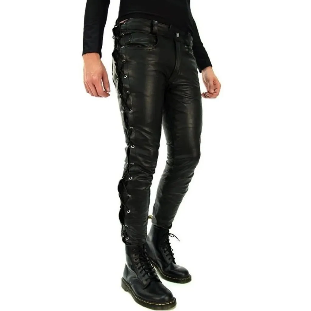 Funki Buys | Pants | Men's Faux Leather Side Laced Pants