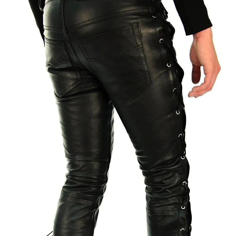 Funki Buys | Pants | Men's Faux Leather Side Laced Pants