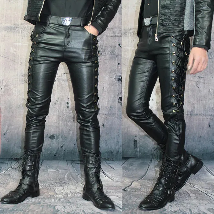 Funki Buys | Pants | Men's Faux Leather Side Laced Pants