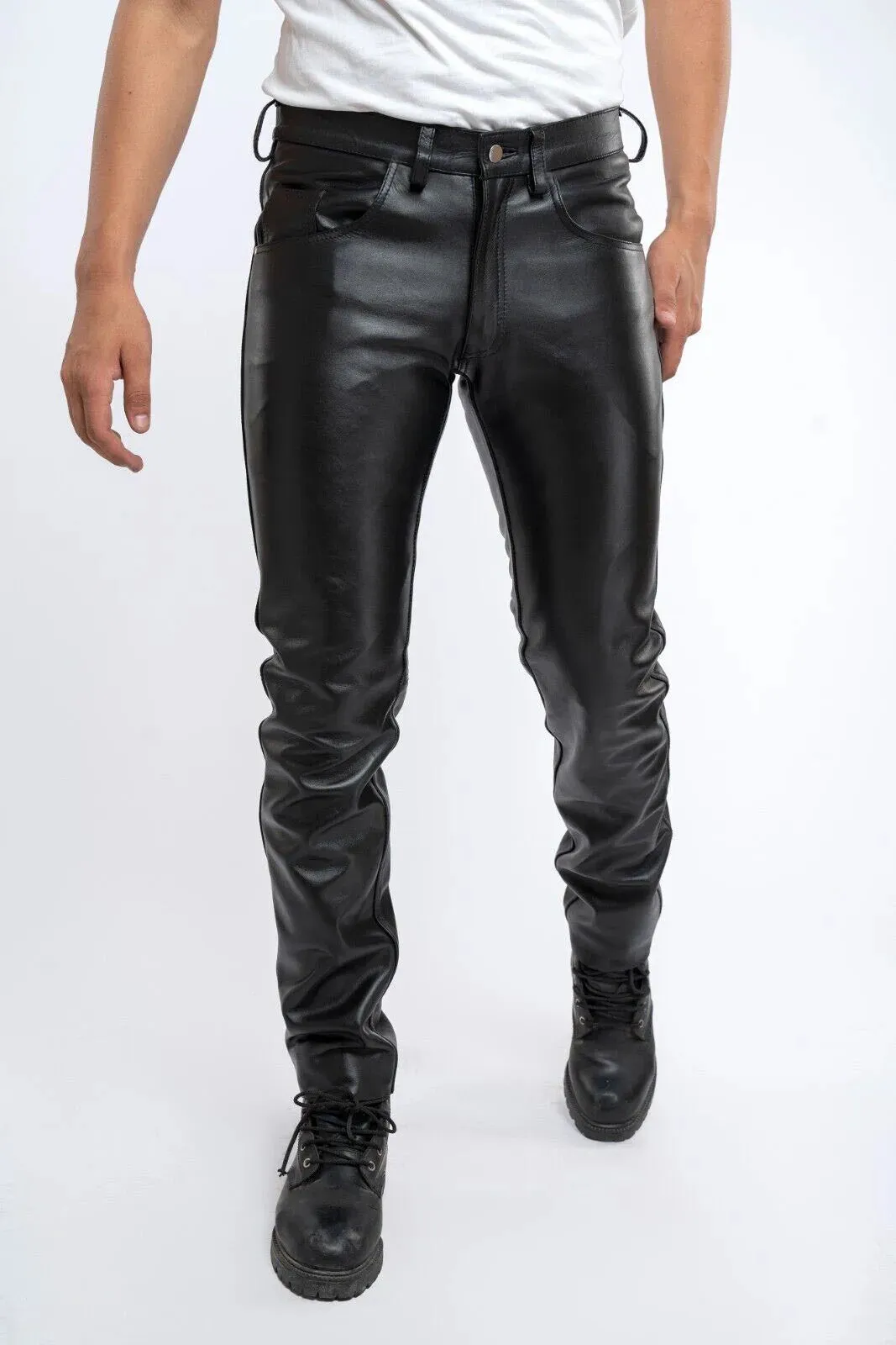 Funki Buys | Pants | Men's Faux Leather Slim Fit Biker Pants