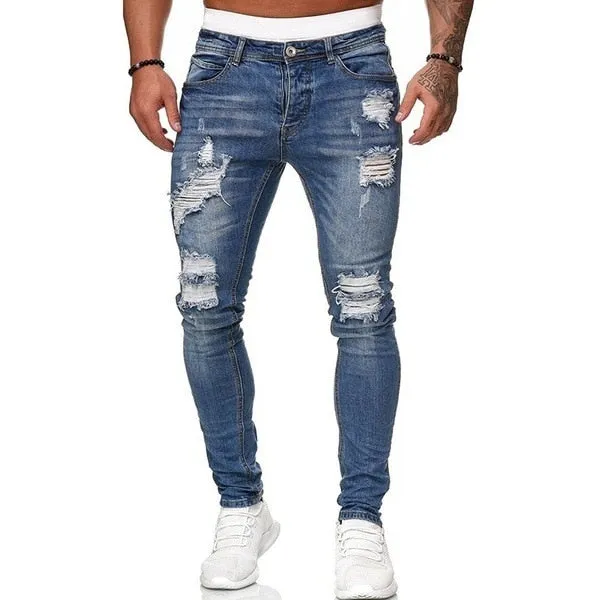 Funki Buys | Pants | Men's Skinny Buckle Strap Zipper Jeans